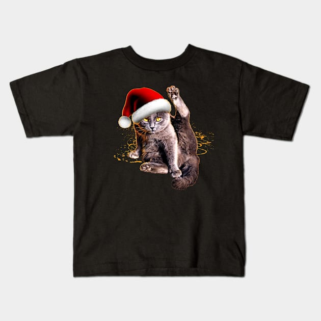 Funny Christmas Cat Kids T-Shirt by Green Splash